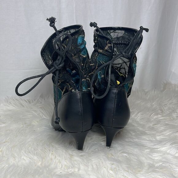 Ashro Black Heeled Mesh Gladiator Lace Up Faux Booties Sz 11 - Picture 3 of 6